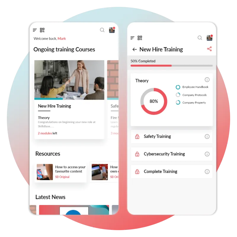 SkillsBase app training course screens